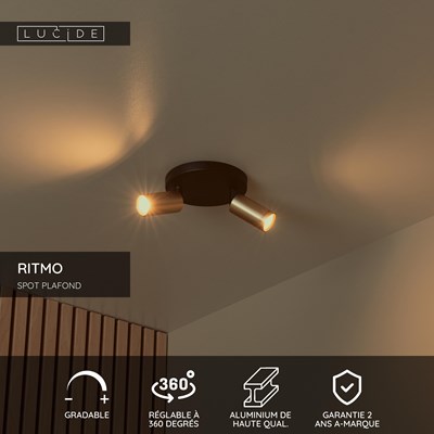 Lucide RITMO - Spot plafond - Ø 15 cm - 2xGU10 (MR11) - Or Mat / Laiton